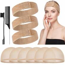 Wig Grip Band And Caps Set, Adjustable Velvet, 3 Bands + 6 Caps - Default - View 11