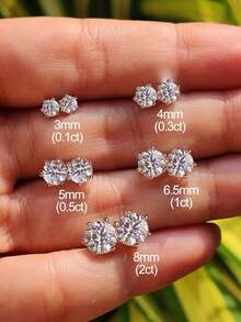 1件裝莫桑鑽耳釘 優雅風 0.1-2CT 六爪鑲嵌款 適合女性派對與日常配戴 - 銀色 - 查看 8