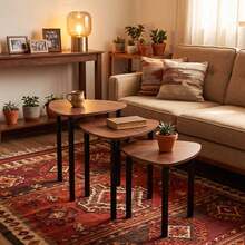 Set Of 3 Nesting Triangular Side Tables, Coffee And End Tables For Small Spaces, Living Room, Bedroom And Sofa - Coffee Brown - View 9