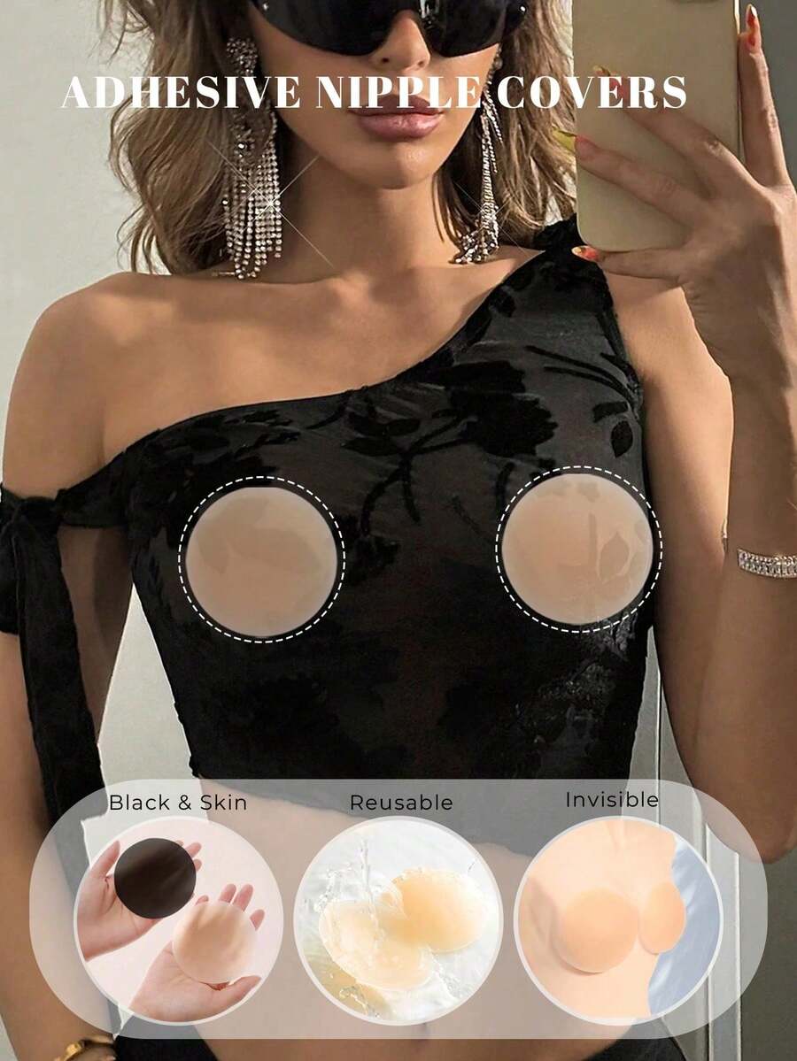 2 Pcs Reusable Solid Silicone Nipple Covers, Women's Invisible Round Nipple Covers, 5 Colors To Choose From, Suitable For Wedding Dresses And Strapless Clothing - Multicolor - View 1