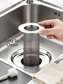 1pc Short Stainless Steel Floor Drain Filter, Cylindrical Mesh Design To Trap Hair And Debris, Prevent Clogging, Wide Flange Cover For Easy Removal And Cleaning, Fine Mesh For Smooth Drainage, Universal For Kitchen And Bathroom Sinks, Drain Clog Prevention Filter, Kitchen And Bathroom Pipe Debris Collector - Multicolor - View 1