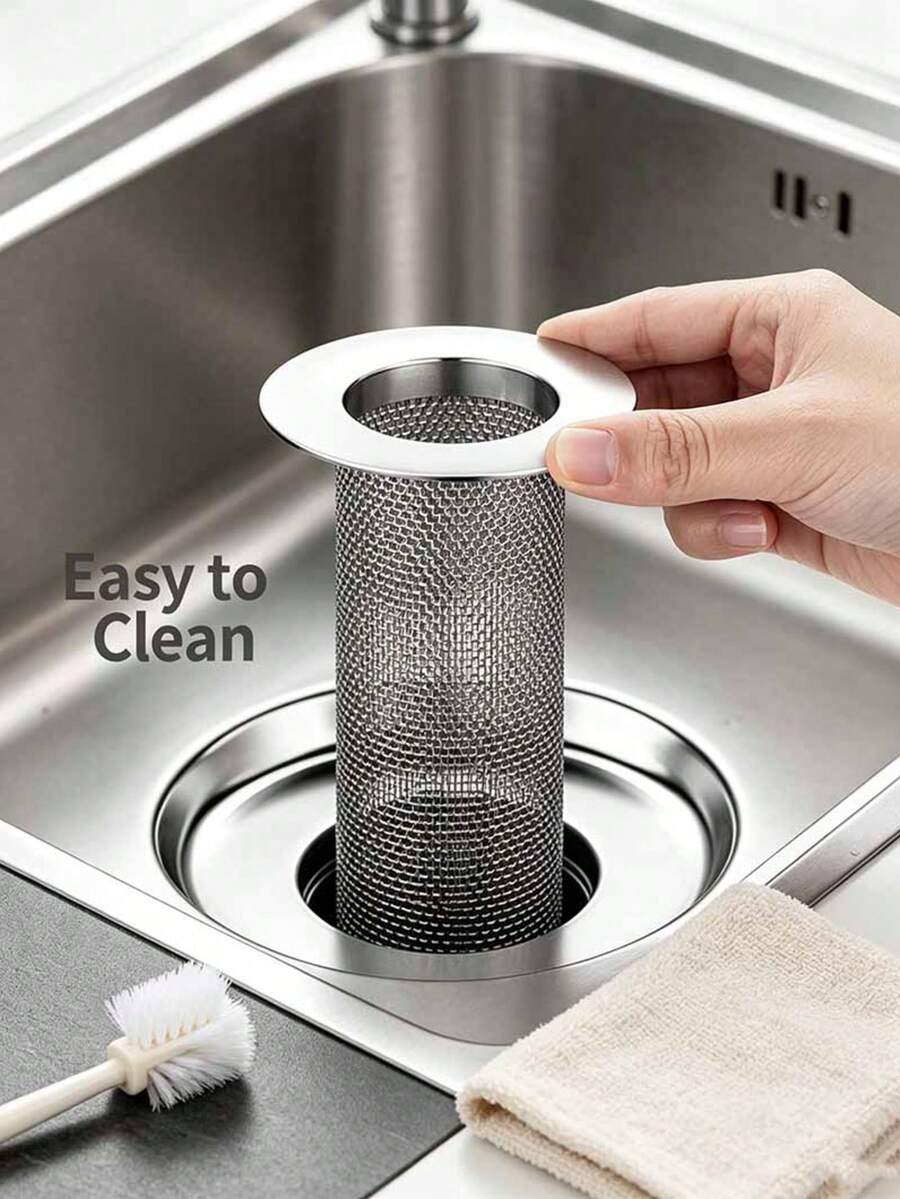 1pc Short Stainless Steel Floor Drain Filter, Cylindrical Mesh Design To Trap Hair And Debris, Prevent Clogging, Wide Flange Cover For Easy Removal And Cleaning, Fine Mesh For Smooth Drainage, Universal For Kitchen And Bathroom Sinks, Drain Clog Prevention Filter, Kitchen And Bathroom Pipe Debris Collector - Multicolor - View 1