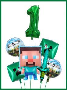 MASSDI Paket Balon Pesta Gaming, Balon Aluminium Bentuk Kubus Creeper Gaya Blok, Balon Foil Figur Steve dan Pedang Piksel, Balon Grafis Dunia Bundar, Balon Lateks Premium untuk Meja Kue dan Perayaan Dalam Ruangan - balon - View 6