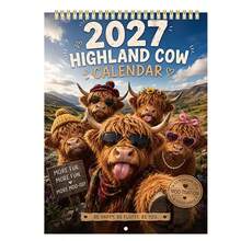 2027 Calendar Highland Cow Theme 12 Unique Beautiful Monthly Planner Schedule Display Great Birthday Home Indoor Decor Accessory,Christmas Gift,New Year Gift,Christmas - Multiple Styles - View 1