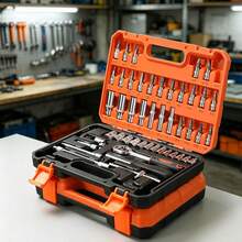 Juego de Herramientas Mecánicas 53 Piezas con Llave de Matraca, Dados Cortos y Largos, Estuche Plástico Portátil Resistente, Kit Completo para Reparación Automotriz, Mantenimiento de Carros, Motocicletas y Reparaciones Domésticas - A - Ver 4