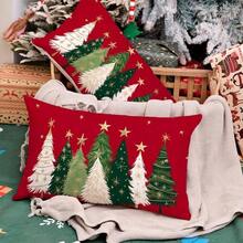 2pcs Christmas Pillowcases, Watercolor Christmas Tree & Star Decor Holiday Farmhouse Winter Pillow Covers, Red, Single-Sided, Pillow Insert Not Included - Red - View 10