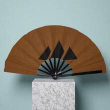 Vintage Brown Geometric Triangle Folding Fan With Minimalist Black Triangle Pattern Print, Niche High-End Photography Decorative Folding Fan - Multicolor - View 6