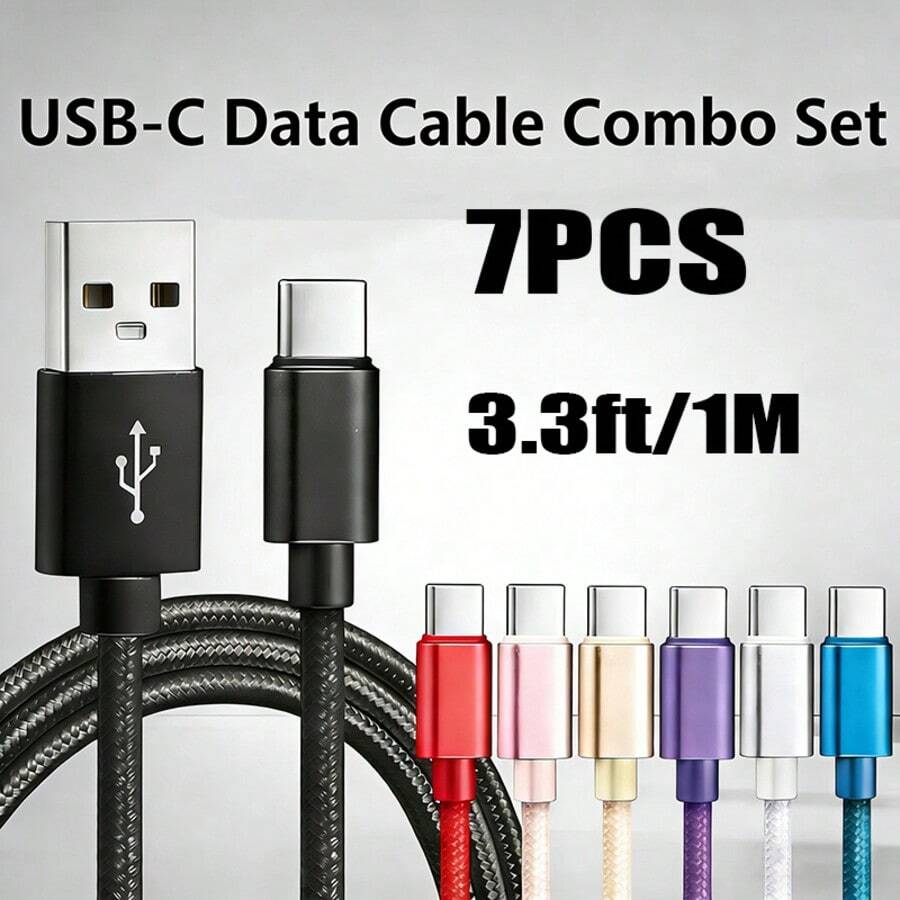 5pcs USB-C Nylon Braided Fast Charging Data Cable, Multiple Specifications Available, Compatible With Apple, Pixel And Android Devices
