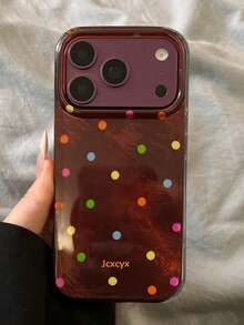 時尚雷射彩色波點亮片冰紋手機殼，相容 iPhone 18 Pro Max 18 Pro 17 Pro Max 16 Pro Max 15 Pro Max 14 Pro Max 13 12 Pro Max 17 Air 15 Plus 11，光滑柔軟酒紅色背蓋 - 波點 - 查看 3