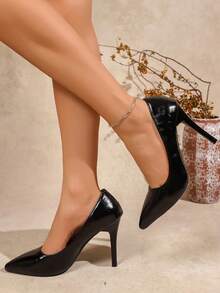 Elegant Pointed Toe Stiletto High Heels Pumps, Versatile For All Seasons, Suitable For Business, Party, Wedding, Nightclub - Black - View 3