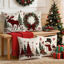 4pcs/1pc Christmas Red & Black Plaid Pattern Pillow Case, Single-Sided Printed Pillow Cover, Suitable For Living Room, Bedroom, Home Decor, All-Season Pillow Case - Multicolor - View 6