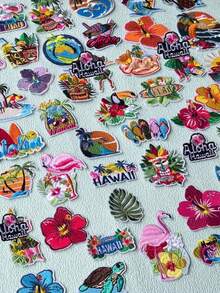 10-20pcs/Set Pola Acak Tema Hawaii Patch Bordir Applique Aksesoris Pakaian DIY Tas Sepatu Topi Buku Catatan Stiker Dekorasi Rumah Stiker Dekorasi Rumah Warna Acak Patch Tempel Setrika Namun Menjahit Lebih Aman - gaya Hawaii - View 6