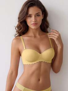 Women's Push-Up Bandeau Bra, Detachable Straps 2-Way Wear, Wavy Edge Non-Slip Wireless Bra - Yellow - View 5