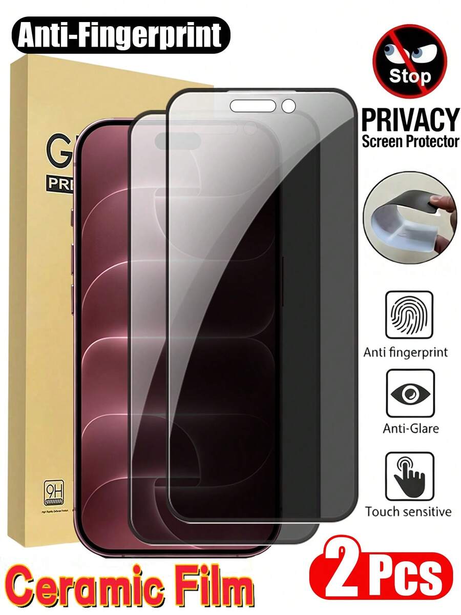 2 Packs Privacy Screen Protector Compatible With Iphone 18 Pro Max (6.9-Inch): Full-Coverage, Anti-Spy, Anti-Glare, Flexible Ceramic Film; Fingerprint-Resistant And Case-Friendly. Compatible Models Include: 18 Pro / 17 Pro Max / 17 Air / 16 Pro Max / 16 Pro / 16 Plus / 16 / 15 Pro Max / 14 Pro Max / 13 Mini / 12 / 11 / XS Max / XR / 8+ / 7 Plus. - Black - View 1