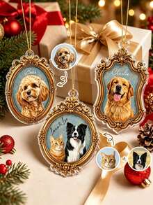 Personalized Pet Photo Christmas Ornament, Custom Acrylic Xmas Tree Hanging Ornament With Vintage Golden Frame, Customized Cat & Dog Portrait Keepsake Gift For Pet Lovers - Multicolor - View 7