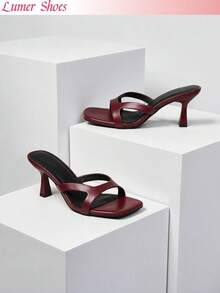 Fashion Hollow Lace-Up High Heel Mule Sandals, Square Toe Design, Suitable For City Night Outings And Friends Gatherings, Versatile Women's Sandals - Red - View 1