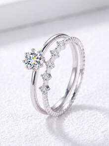 1pc Moissanite Ring Set, Delicate Small Pave Eternity Band Set, Suitable For Women Stacking And Daily Wear - Small Moissanite Ring - View 2