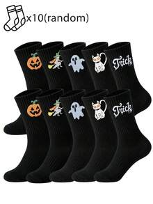 1/5/10 Pasang Kaos Kaki Pria Setengah Betis, Kostum Pesta Halloween, Kaos Kaki Motif Penyihir & - MultiWarna - View 10