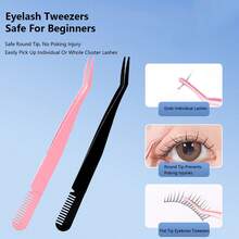 Round Tip Eyelash Tweezers, High Precision Lash Extension Tweezers With Comb, Beginner Eyelash Grafting Tool - Multicolor - View 1