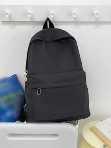 Men Backpack, Solid Black Lightweight Rucksack, Multi Pocket Storage, For Gym Commute Campus & Travel, Minimalist Water Resistant Soft Daypack - Multicolor - View 2