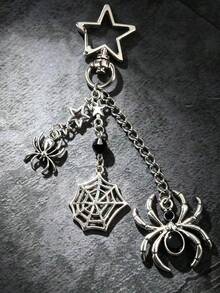 1pc Gothic Spider, Star Pendant Chain, Decorated With Rhinestone Spider Webs, Holiday Gifts For Men And Women, Car Keychain, Bag Decoration - Multicolor - View 4