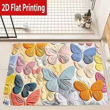 1pc Flannel Bath Mat, Colorful Butterfly Print Bathroom Carpet, Low-Profile Thin Flannel Rug, Non-Slip Rubber Backing, Absorbent Washable Door Mat, Shower Room Carpet, Hallway Entrance Rug, Apartment Home Decor, RV Camping Mat, Birthday Party, Housewarming Gift - Multicolor - View 13