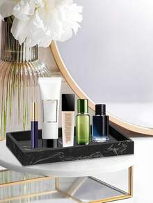 Black Marble Silicone Tray Set, Modern Bathroom Counter Organizer For Perfume, Skincare, Soap And Toiletries - Multicolor - View 4