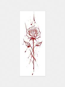 1pc Temporary Tattoo Sticker, Red Ink Splatter Rose Pattern, Realistic Tattoo Design, Suitable For Daily Wear, Bachelorette Party Favors, Music Festivals, Games, Graduation Gifts, Lasts 3-5 Days - Red - View 3