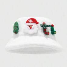 1pc Christmas Faux Rabbit Fur Bucket Hat For Women, Warm Winter Bucket Hat With Santa Claus Decoration, Cute Holiday Cap, Cozy Soft Fashion Gift - Multicolor - View 5