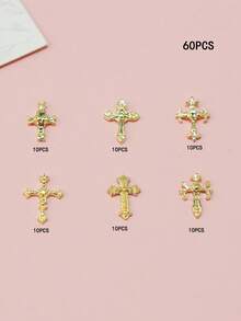 A Mixed Set Of 60 Punk-Style Cross Nail Charms Featuring Diverse Designs For Creative Mixing And Matching-The Ideal Choice For "Cool Girls" Looking To Create Y2K-Inspired Nail Art. - Gold - View 7