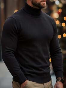Men's Plus Size Autumn/Winter Commuter Versatile Business Solid Color Turtleneck Sweater - Black - View 1