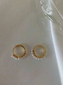 1 Pair Fashion Minimalist Small Faux Pearl Hoop Earrings For Women, Elegant Elegant High-End Ear Jewelry - White - View 1