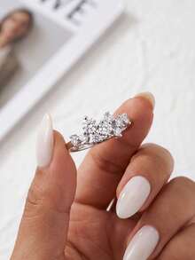 1pc Moissanite Ring, Exquisite Asymmetrical Cluster Design, Suitable For Women's Gatherings And Daily Wear - Round Moissanite Ring - View 7