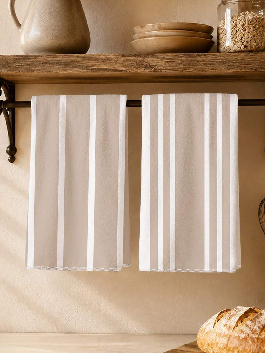 MEMNUN 2件裝奶茶色條紋幾何印花廚房抹布 15.75*23.62in(40*60cm) 超細纖維聚酯材質 現代柔軟洗碗布 廚房毛巾 手巾 居家裝飾 廚房裝飾 烹飪烘焙手巾 廚房配件 可機洗 清潔用品 適合餐廳廚房 日常裝飾與禮品 全季節適用 - 彩色 - 查看 1