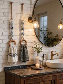 1pc Decorative Beaded Towel Hook, Bohemian Style Woven Beads, Bathroom Kitchen Decor Towel Ring, Rustic Beaded Hanging Rack, Home Bathroom Wall Art - Multiple Styles - View 7