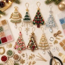 Beaded Christmas Tree Hanging Ornament, Handmade Pearl And Crystal Pendant, Multiple Holiday Bead Decorations, Elegant Design, Suitable For Christmas Tree, Home, Wedding, Party And Holiday Decor - Multiple Styles - View 2