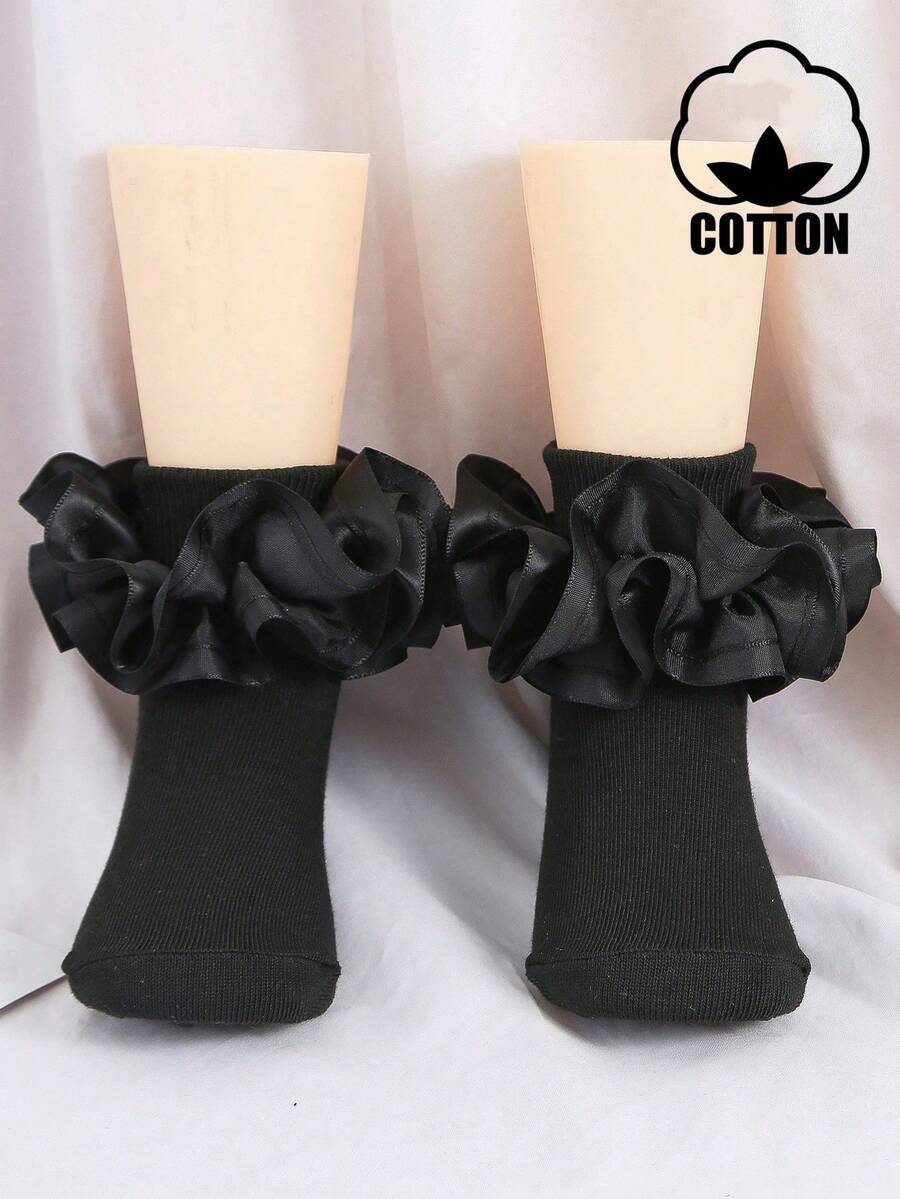 1 Pair Cotton Baby/Toddler Girls' Socks With Big Lace Ruffle, Princess Dance Socks