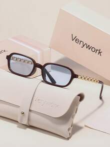 Verywork1 Women's Rectangular Fashion Brand Design Sunglasses, Comes With Storage Case And Cleaning Cloth, Suitable For Daily Commute, Beach Vacation, Street Photography, Travel, Outdoor Activities And More. - Multicolor - View 11