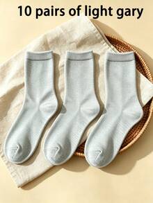 1/3/5/10 Pairs Men's Solid Color Minimalist Mid-Calf Socks, Comfortable Breathable Casual Versatile Interesting Christmas Gift Socks - Multicolor - View 47
