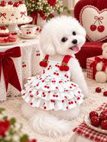 Layered Cherry Cake Pet Dress, Lightweight Fluffy Spring/Summer Princess Dress, Suitable For Teddy Poodle And Other Small Pets - Red and White - View 9