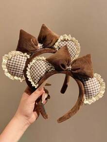 1pc Cute Bear Ear Bow Plush Headband, Cartoon Girl Style Face Washing Makeup Photo Shoot Hairband, Suitable For Summer, Vacation, Travel - Multicolor - View 4