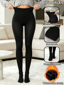 Women's Warm Thermal Lined Leggings, Winter High Waist Elastic Slim Fit Sexy Semi-Sheer Tights - Multicolor - View 2