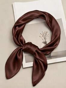 1PC Bandana Women's Solid Color Printed Square Scarf, Baotou Scarf, Binding Bag, Decorative Silk Scarf, Suitable For Daily Use - Coffee Brown - View 4