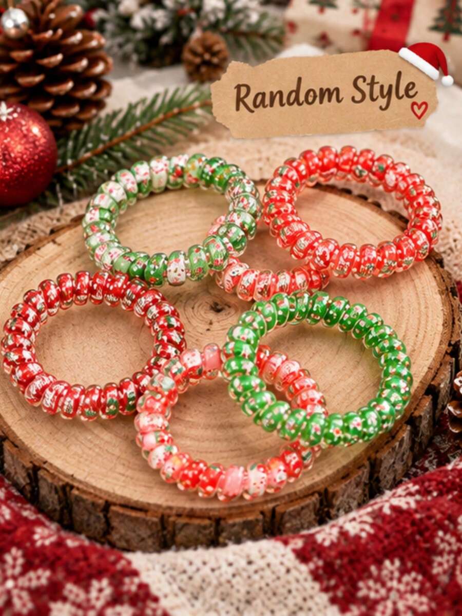 2pcs/Random Style Christmas Element Spiral Hair Tie Hair Accessories Set, Holiday Party Christmas Wear, Exquisite Gift - Multicolor - View 1