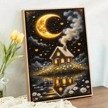 1PC DIY 5D Diamond Painting Kit Moonlit Cottage Pattern - Round Full Drill Diamond Art Mosaic Craft, Home Wall Decor, Frameless - No Frame - View 4