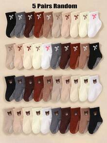5/10/20 Pairs Random Mixed Color Baby Bow Non-Slip Grip Socks, Toddler Sports Autumn Socks, Essential For Newborns, Suitable For Halloween, Christmas - Multicolor - View 9