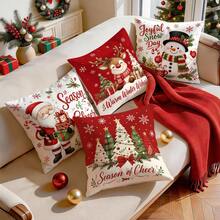 4pcs/1pc Cute Deer Christmas Illustration Pattern Pillow Case Without Insert, Single-Sided Printed Pillow Case, Suitable For Living Room Bedroom Home Decor, All-Season Pillow Case - Multicolor - View 9