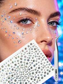 1/3/5/7Sheets Mermaid Theme Face Gems Stickers, Self-Adhesive Rhinestone Face Jewels, Face Stickers For Eye, Forehead, Rave Accessories, Festival, Party, Makeup, DIY Crafts, Y2K Aesthetic,Concert Look - Multicolor - View 4