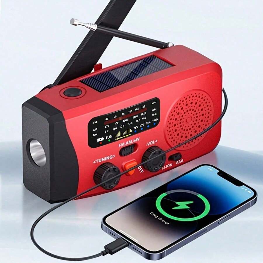 Radio generador de manivela, radio de emergencia con energía solar, linterna, radio multibanda FM - Ver 1