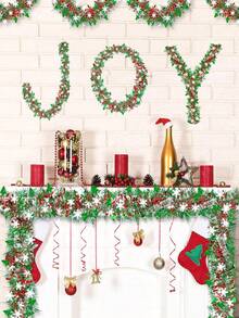 1pc Christmas Metallic Brushed Wreath, Christmas Tree Hanging Ornament, Holiday Party Fireplace Mantel Railing Decoration - A - View 7